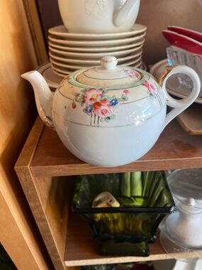 Vintage Floral Porcelain Teapot with Gold Trim